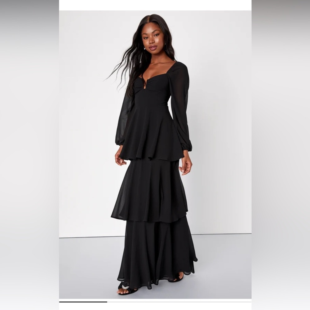Tier to Enchant Black Long Sleeve Tiered Maxi Dress